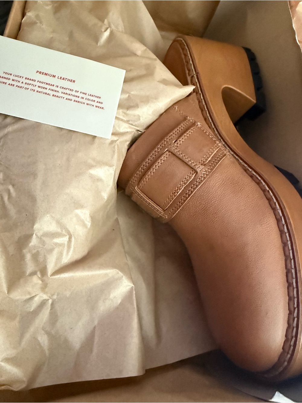Lucky Brand Tan Leather Lug Sole Clogs